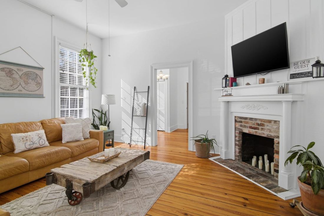 Living room with fireplace